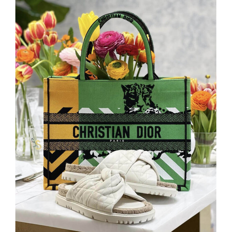 Replica Christian Dior Medium Book Tote Bright Green And Orange D-Jungle Pop Embroidery M1296 - Image 3