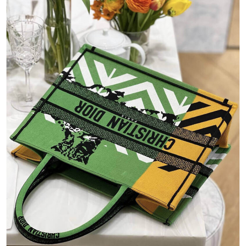 Replica Christian Dior Medium Book Tote Bright Green And Orange D-Jungle Pop Embroidery M1296 - Image 4