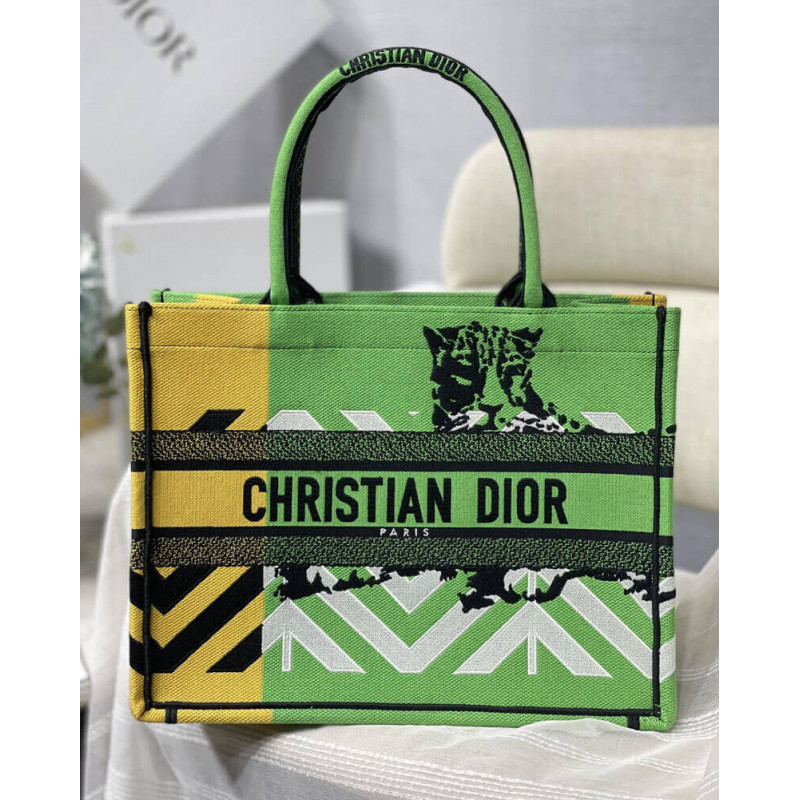 Replica Christian Dior Medium Book Tote Bright Green And Orange D-Jungle Pop Embroidery M1296 - Image 5