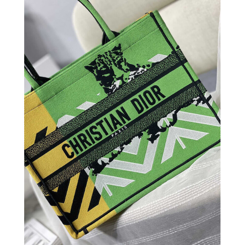 Replica Christian Dior Medium Book Tote Bright Green And Orange D-Jungle Pop Embroidery M1296 - Image 6