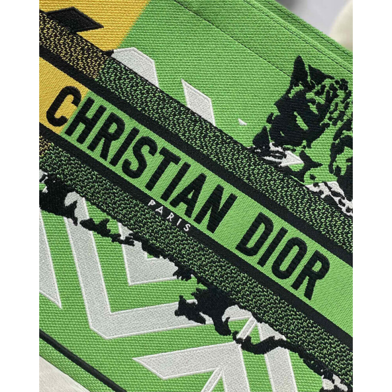 Replica Christian Dior Medium Book Tote Bright Green And Orange D-Jungle Pop Embroidery M1296 - Image 7