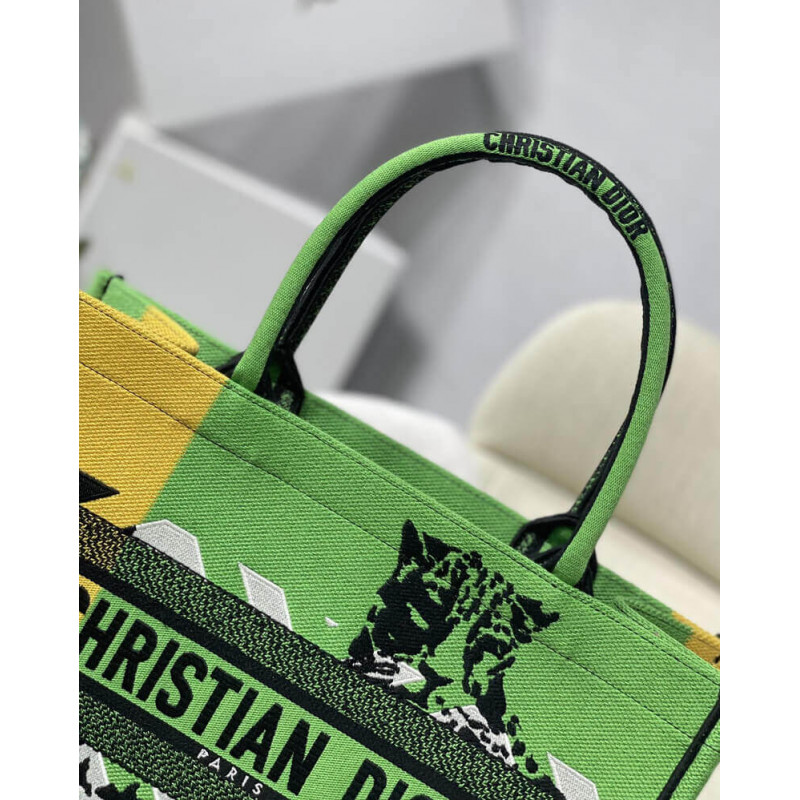 Replica Christian Dior Medium Book Tote Bright Green And Orange D-Jungle Pop Embroidery M1296 - Image 8