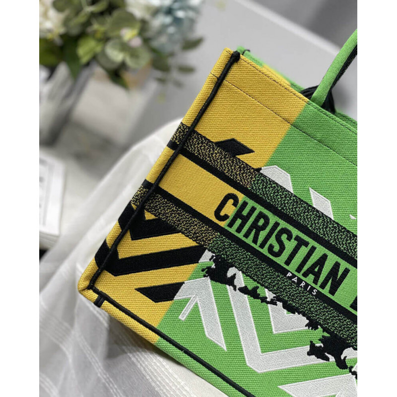 Replica Christian Dior Medium Book Tote Bright Green And Orange D-Jungle Pop Embroidery M1296 - Image 9