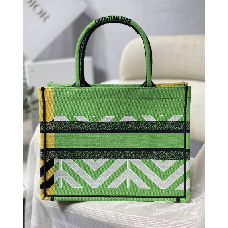 Replica Christian Dior Medium Book Tote Bright Green And Orange D-Jungle Pop Embroidery M1296 - Image 10