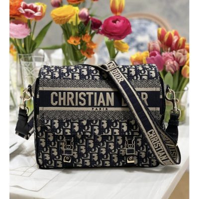 Alternative view of Replica Christian Dior Medium Diorcamp Bag Blue Oblique Embroidery M1240
