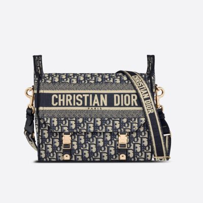 Replica Christian Dior Medium Diorcamp Bag Blue Oblique Embroidery M1240
