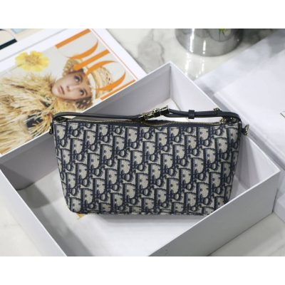 Alternative view of Replica Christian Dior Medium Diortravel Nomad Pouch In Blue Oblique Embroidery S5554