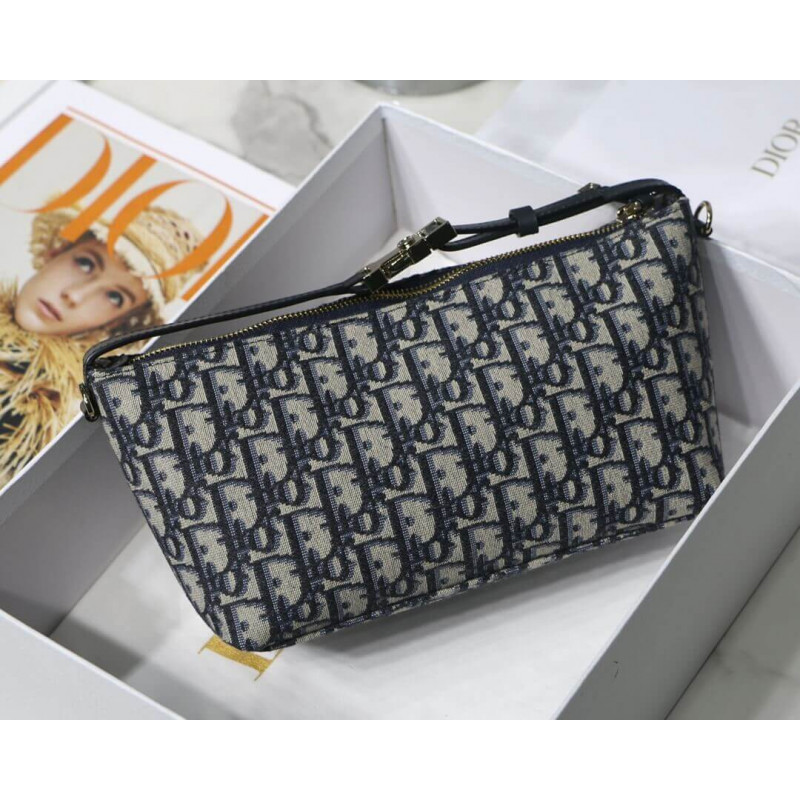 Replica Christian Dior Medium Diortravel Nomad Pouch In Blue Oblique Embroidery S5554 - Image 3