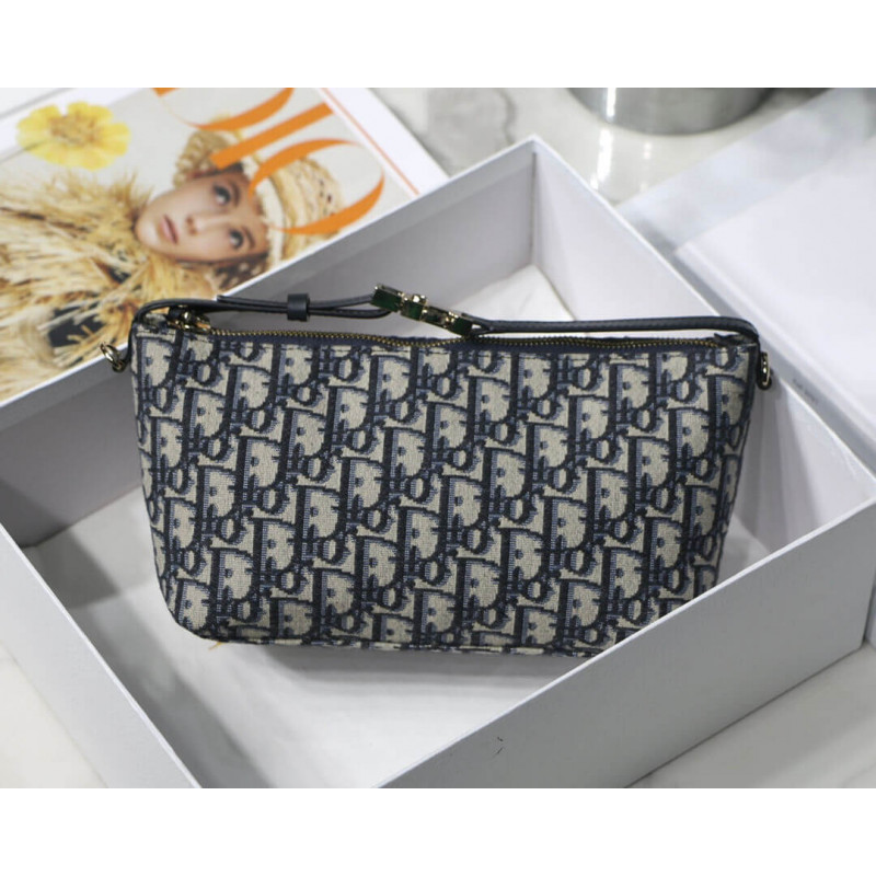 Replica Christian Dior Medium Diortravel Nomad Pouch In Blue Oblique Embroidery S5554 - Image 4