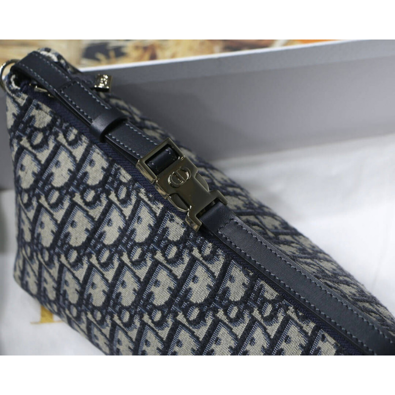 Replica Christian Dior Medium Diortravel Nomad Pouch In Blue Oblique Embroidery S5554 - Image 5