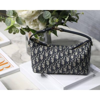 Replica Christian Dior Medium Diortravel Nomad Pouch In Blue Oblique Embroidery S5554