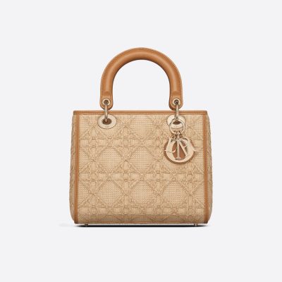 Replica Christian Dior Medium Lady Dior Bag Natural Cannage Raffia M0565