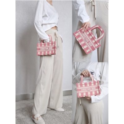Alternative view of Replica Christian Dior Mini Book Tote Pink D-Stripes Embroidery S5475