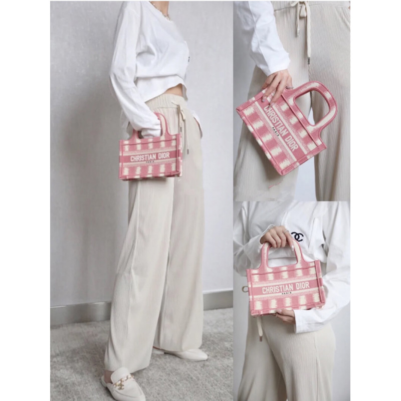 Replica Christian Dior Mini Book Tote Pink D-Stripes Embroidery S5475 - Image 2