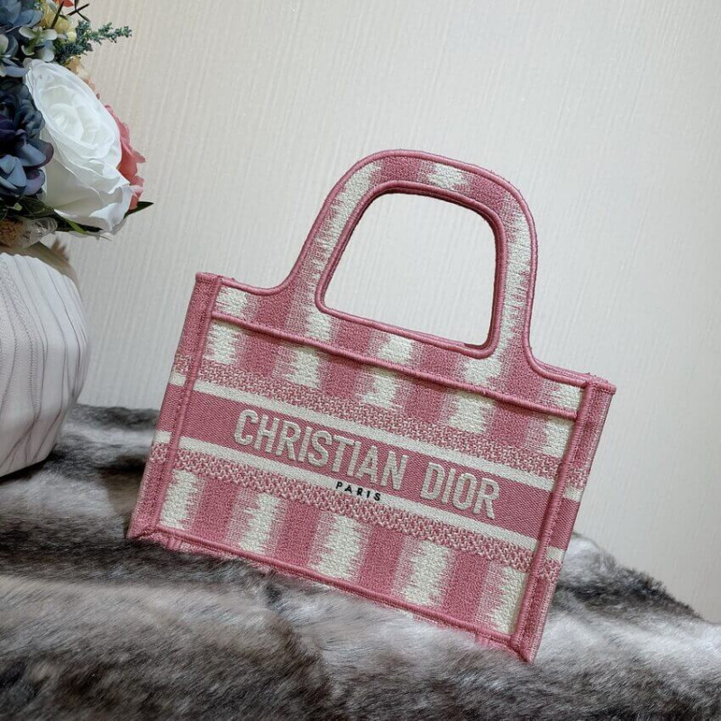 Replica Christian Dior Mini Book Tote Pink D-Stripes Embroidery S5475 - Image 3