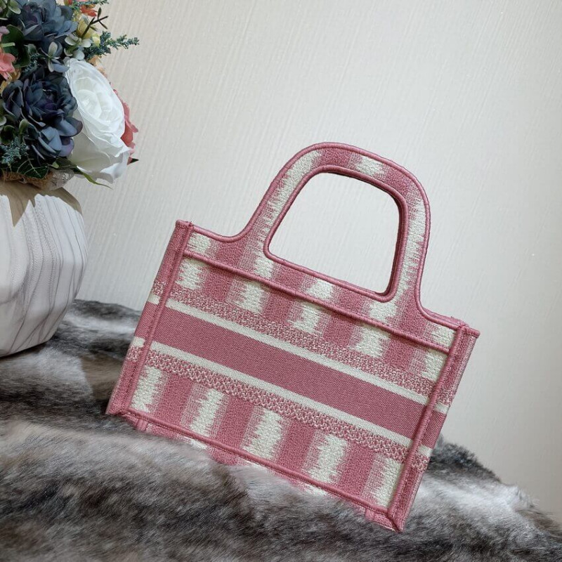 Replica Christian Dior Mini Book Tote Pink D-Stripes Embroidery S5475 - Image 4