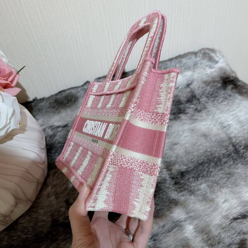 Replica Christian Dior Mini Book Tote Pink D-Stripes Embroidery S5475 - Image 8