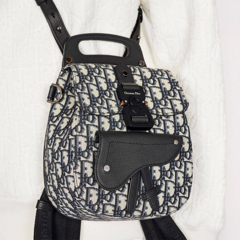 Replica Christian Dior Mini Saddle Backpack Navy Blue Dior Oblique Jacquard 1Ad086 - Image 2