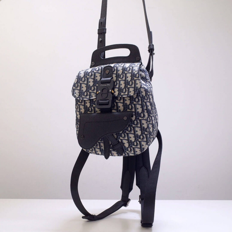 Replica Christian Dior Mini Saddle Backpack Navy Blue Dior Oblique Jacquard 1Ad086 - Image 3