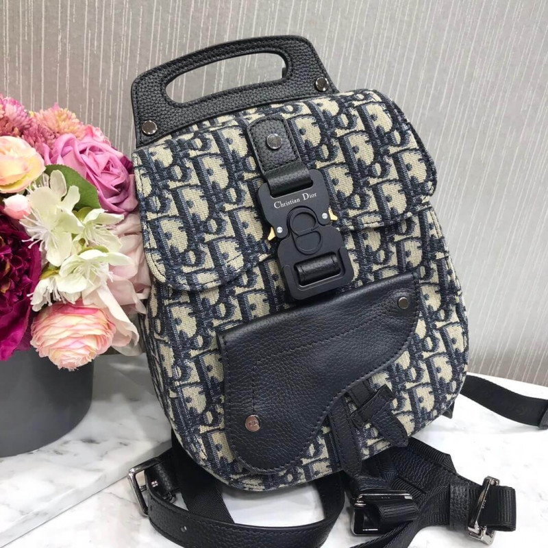Replica Christian Dior Mini Saddle Backpack Navy Blue Dior Oblique Jacquard 1Ad086 - Image 9