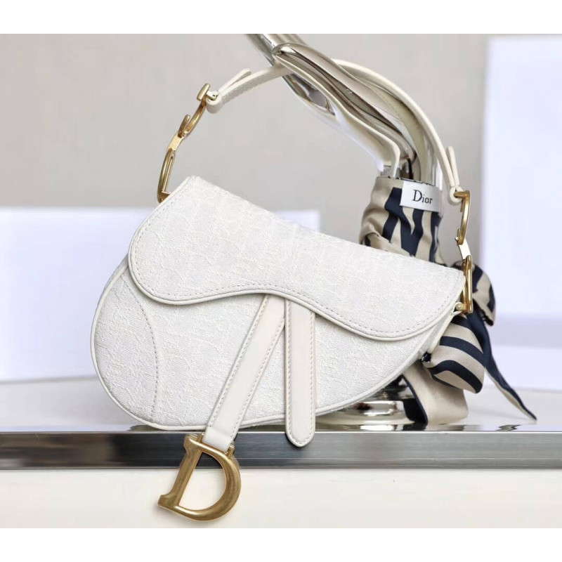 Replica Christian Dior Mini Saddle Bag In White Oblique Jacquard M0447 - Image 2