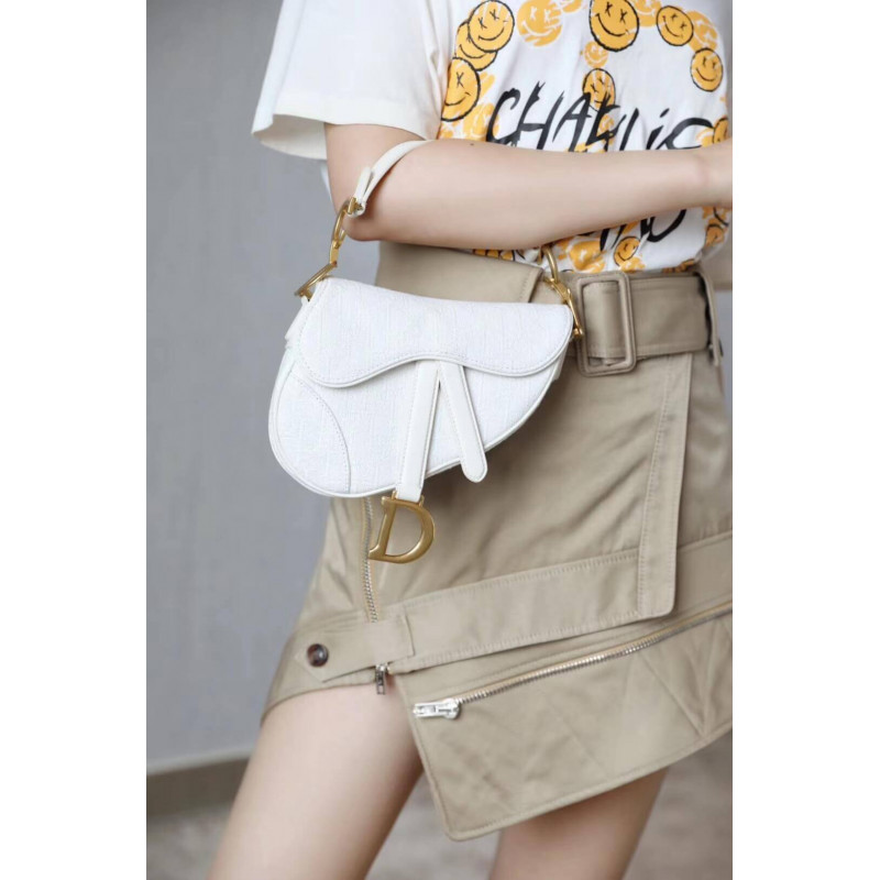 Replica Christian Dior Mini Saddle Bag In White Oblique Jacquard M0447 - Image 13