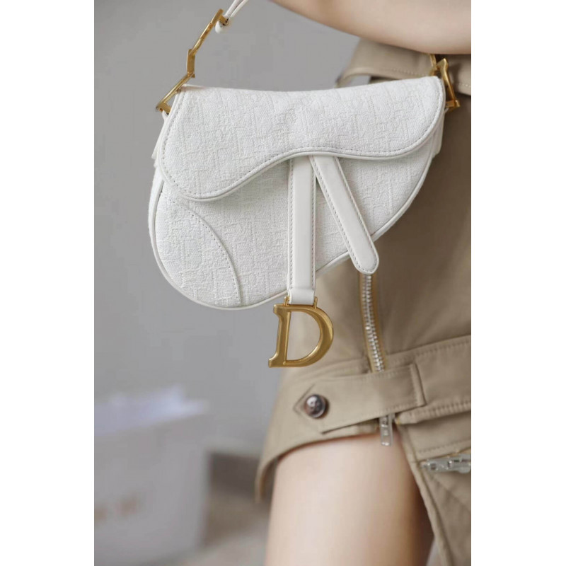 Replica Christian Dior Mini Saddle Bag In White Oblique Jacquard M0447 - Image 14