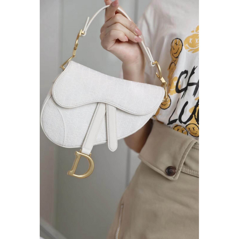 Replica Christian Dior Mini Saddle Bag In White Oblique Jacquard M0447 - Image 16
