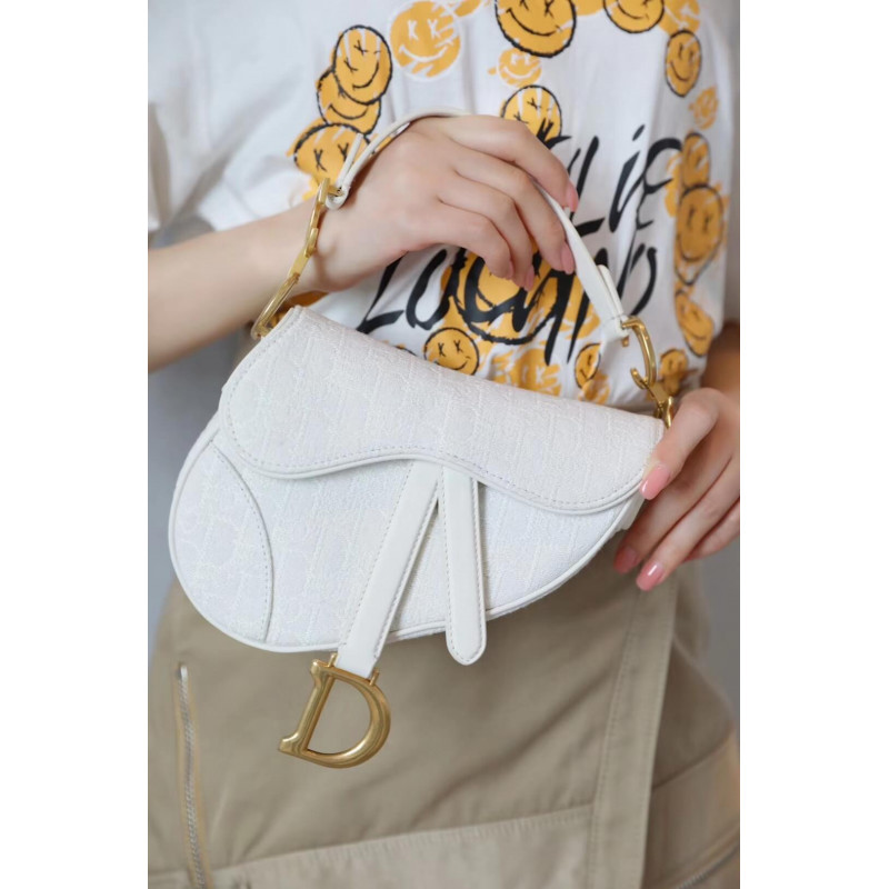 Replica Christian Dior Mini Saddle Bag In White Oblique Jacquard M0447 - Image 17