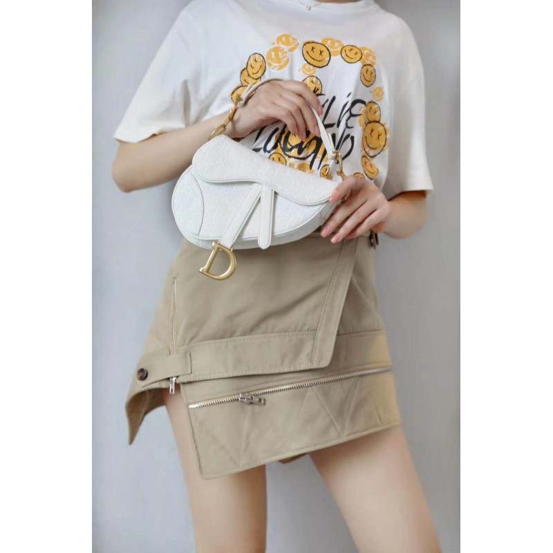 Replica Christian Dior Mini Saddle Bag In White Oblique Jacquard M0447 - Image 18