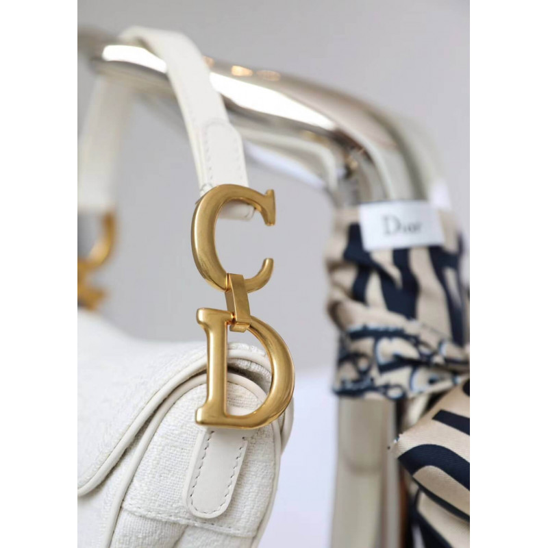 Replica Christian Dior Mini Saddle Bag In White Oblique Jacquard M0447 - Image 3