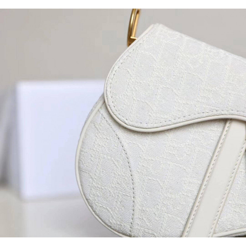 Replica Christian Dior Mini Saddle Bag In White Oblique Jacquard M0447 - Image 4