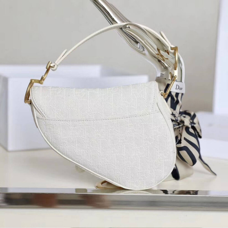 Replica Christian Dior Mini Saddle Bag In White Oblique Jacquard M0447 - Image 5
