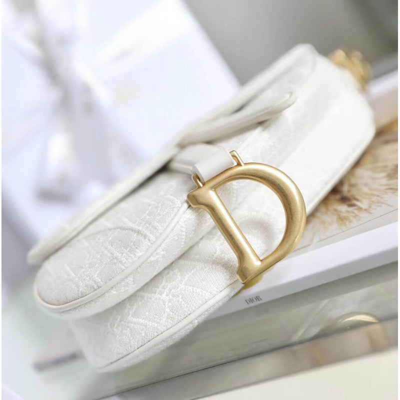 Replica Christian Dior Mini Saddle Bag In White Oblique Jacquard M0447 - Image 6