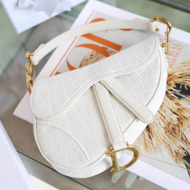 Replica Christian Dior Mini Saddle Bag In White Oblique Jacquard M0447 - Image 7