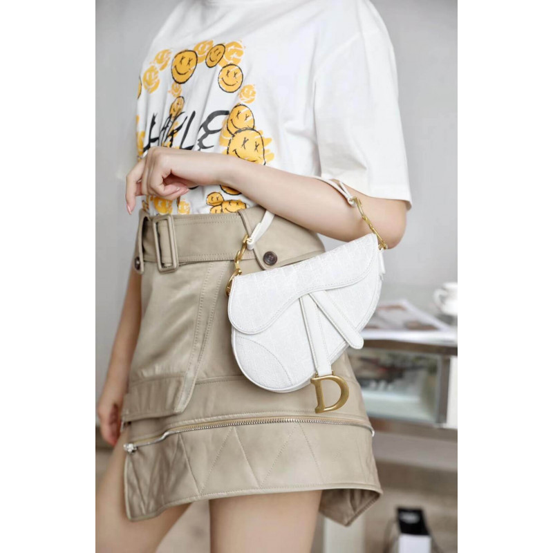 Replica Christian Dior Mini Saddle Bag In White Oblique Jacquard M0447 - Image 10