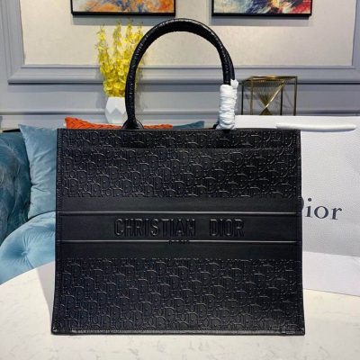 Replica Christian Dior Oblique Embossed Calfskin Leather Book Tote M1296