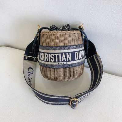 Alternative view of Replica Christian Dior Wicker Basket Shoulder Bag Blue Oblique M7600