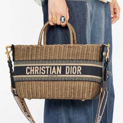 Alternative view of Replica Christian Dior Wicker Basket Shoulder Bag Blue Oblique M7601