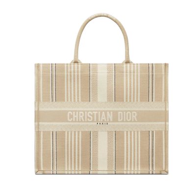 Replica Dior Book Tote Beige Stripes Embroidery M1286