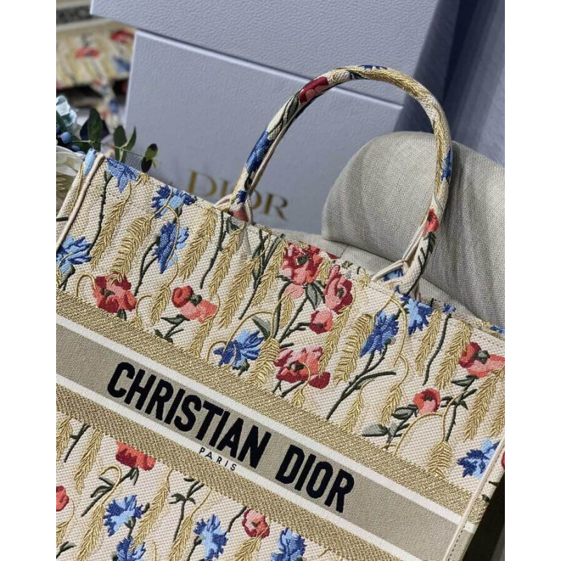 Replica Dior Book Tote In Hibiscus Metallic Thread Embroidery M1286 - Image 3