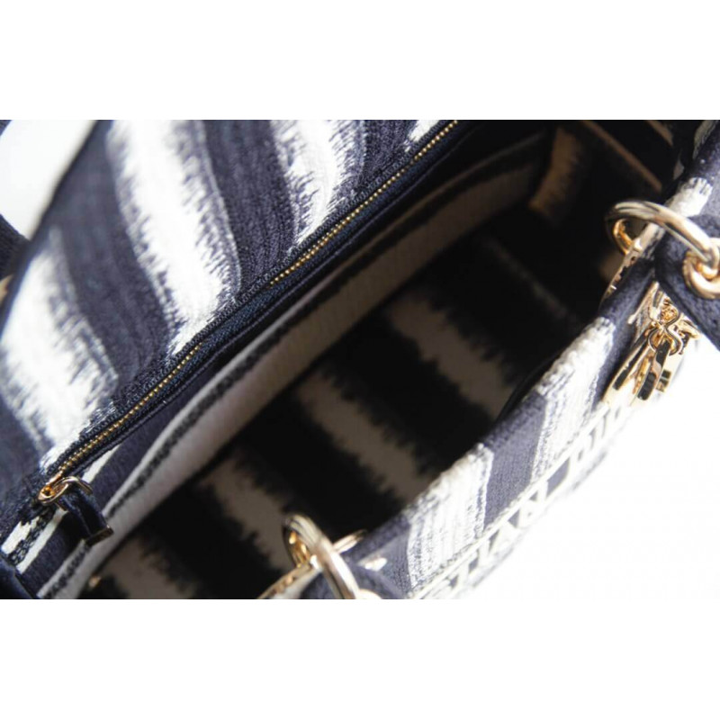 Replica Dior Medium Blue D-Stripes Embroidery Lady D-Lite Bag M0565 - Image 11