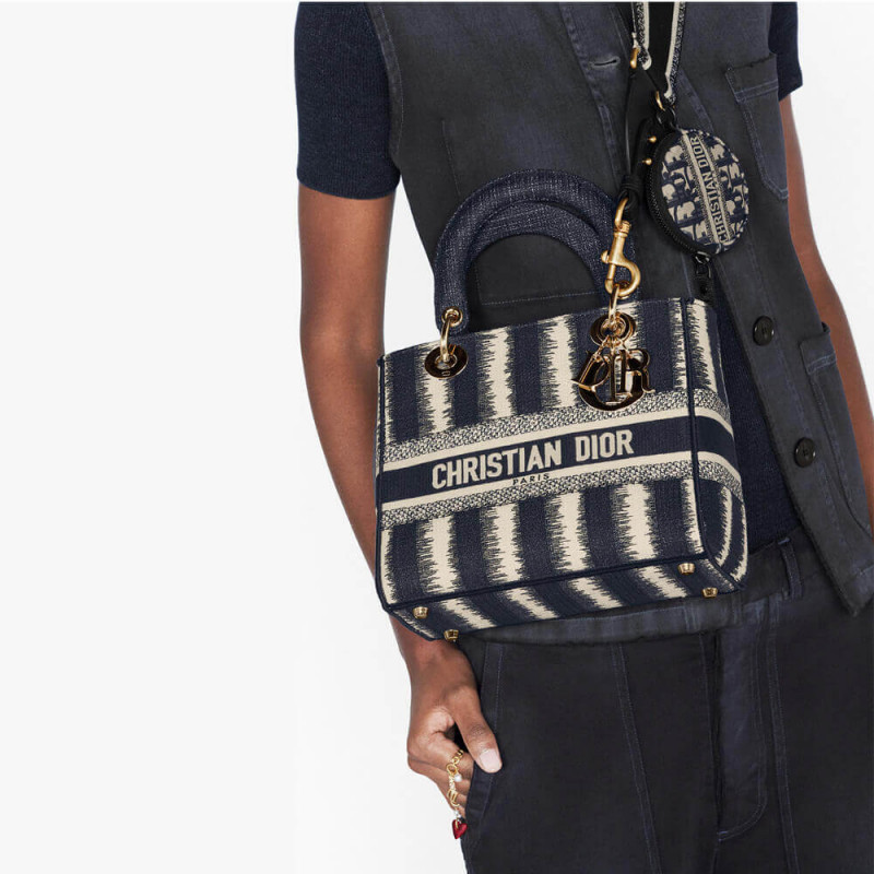 Replica Dior Medium Blue D-Stripes Embroidery Lady D-Lite Bag M0565 - Image 3