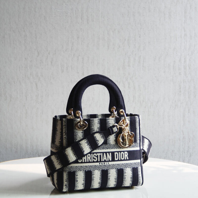 Replica Dior Medium Blue D-Stripes Embroidery Lady D-Lite Bag M0565 - Image 4