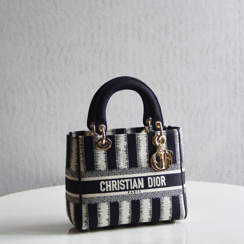 Replica Dior Medium Blue D-Stripes Embroidery Lady D-Lite Bag M0565 - Image 5
