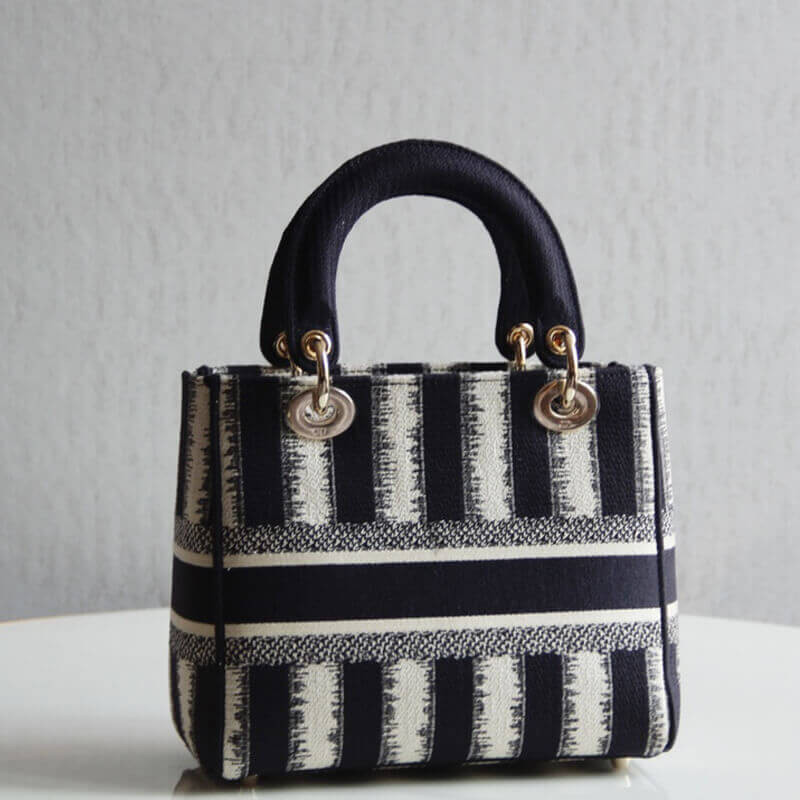 Replica Dior Medium Blue D-Stripes Embroidery Lady D-Lite Bag M0565 - Image 6