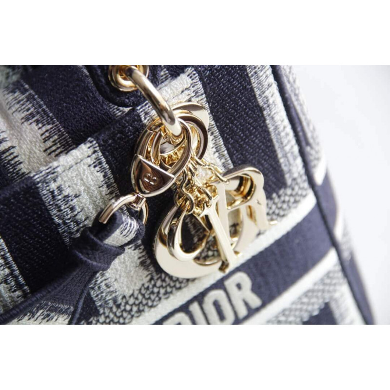 Replica Dior Medium Blue D-Stripes Embroidery Lady D-Lite Bag M0565 - Image 7