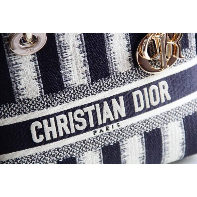 Replica Dior Medium Blue D-Stripes Embroidery Lady D-Lite Bag M0565 - Image 8