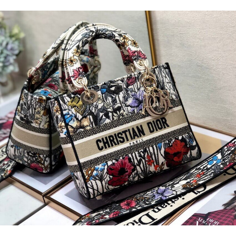 Replica Dior Medium Lady D-Lite Bag In Multicolor Mille Fleurs Embroidery M0565 - Image 5