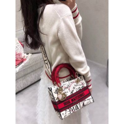 Alternative view of Replica Dior Medium Lady D-Lite Dioramour Bag Latte Multicolor Dioramour Graffiti Embroidery M0565
